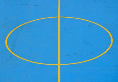 High angle view of blue basketball court 