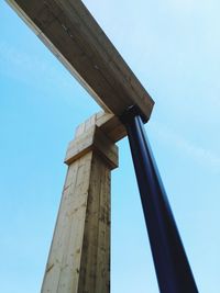 Low angle view of gate against clear blue sky