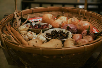 Close-up of food in wicker basket