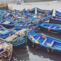 Boats moored at harbor