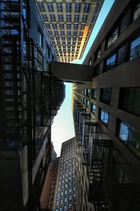 Looking up at modern buildings in detroit