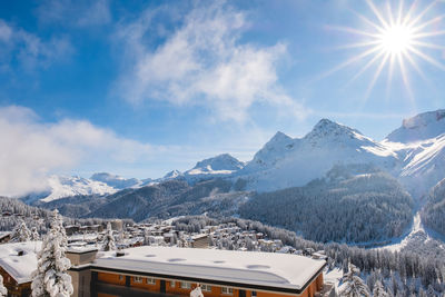Scenic view of snowcapped mountains against sky