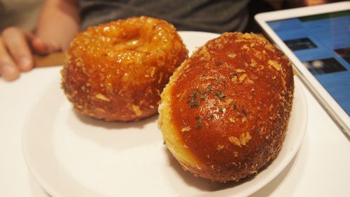 Close-up of burger in plate