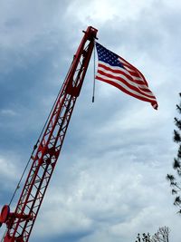 Low angle view of crane against sky