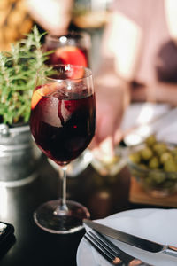 Close-up of beer in glass on table