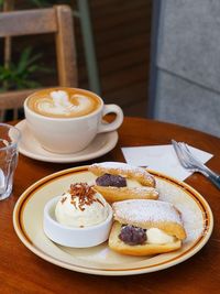 High angle view of breakfast on table
