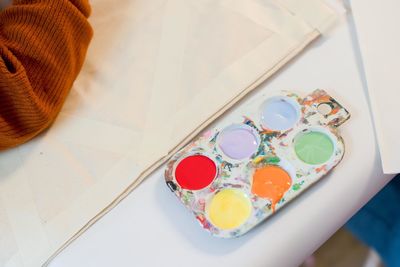 High angle view of medicines on table