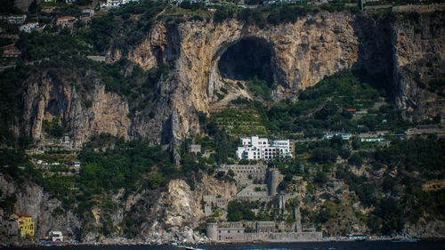 Castle and building on rock formation