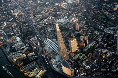 Aerial view of shard london bridge with cityscape