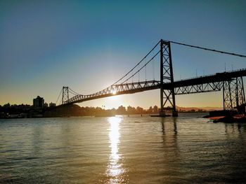 View of bridge over river at sunset