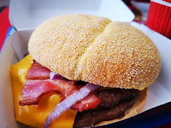 Close-up of burger in plate