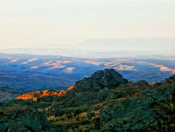 High angle view of mountain range against sky