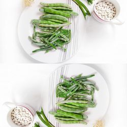 High angle view of vegetables in plate on table