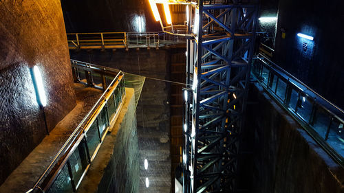 High angle view of illuminated salt mine