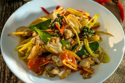 High angle view of meal served in plate