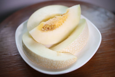 High angle view of dessert in plate on table