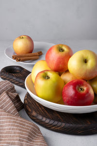 High angle view of apples in plate