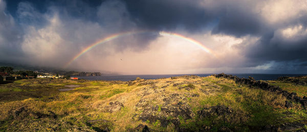 Panoramic view of rainbow against sky