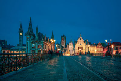 View from st. michaels bridge to the old town of ghent, belgium.