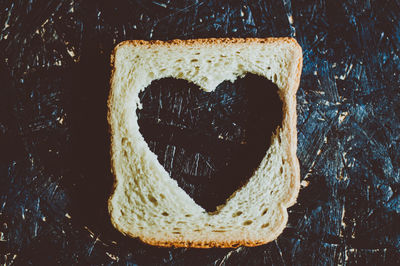 Close-up of heart shape in bread