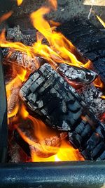 Close-up of bonfire on barbecue grill