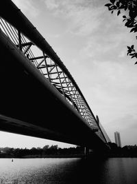 Low angle view of bridge over river against sky