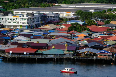 High angle view of buildings in city