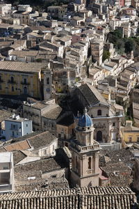 High angle view of buildings in city