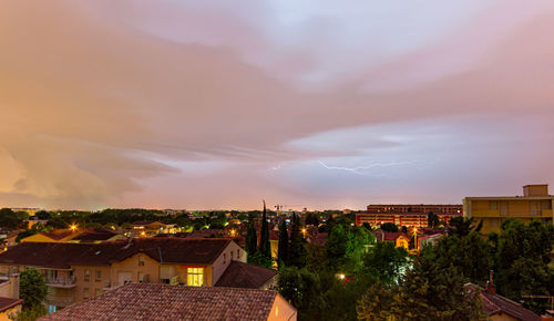 High angle view of townscape against sky at sunset