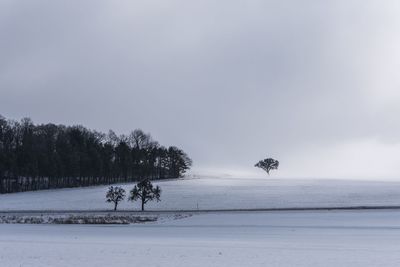 Scenic view of landscape against clear sky during winter