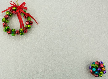 High angle view of multi colored candies on floor