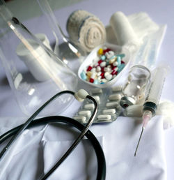 Close-up of pills on table