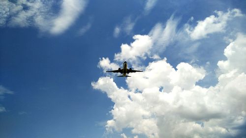 Low angle view of airplane flying in sky