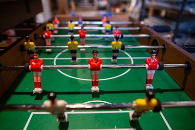 Close-up of soccer ball on table