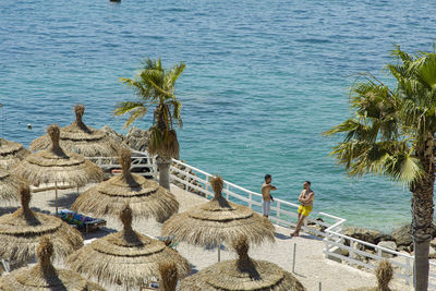 High angle view of people on beach