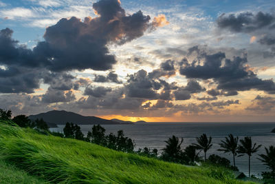 Scenic view of sea against sky during sunset