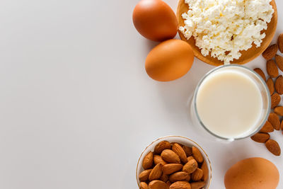 Directly above shot of food on white background