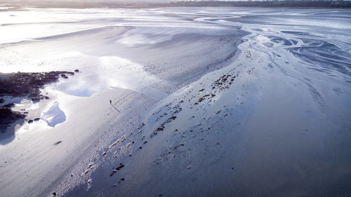 Aerial view of snow covered landscape