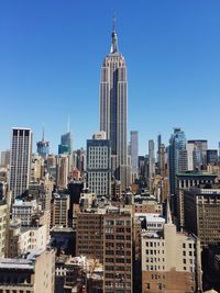 Low angle view of modern buildings against clear sky