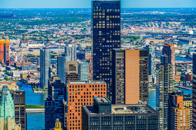 High angle view of buildings in city