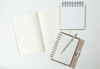 High angle view of open book on table