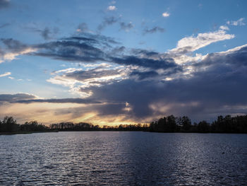 Scenic view of lake against sky during sunset