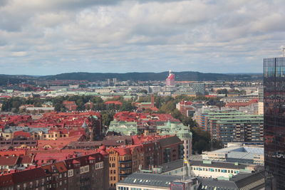 High angle shot of townscape against sky