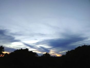 Low angle view of silhouette trees against sky at sunset