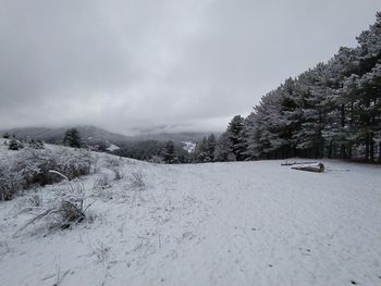 Scenic view of snow covered landscape against sky