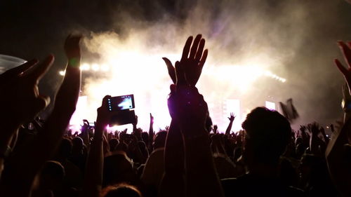 Panoramic view of crowd at music concert