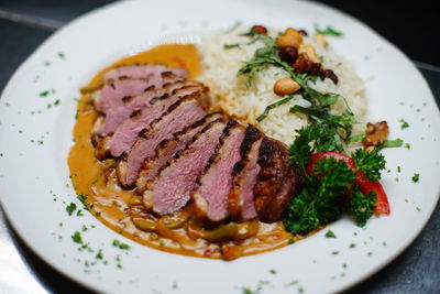 High angle view of meal served in plate