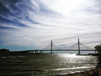 Bridge over calm sea against sky