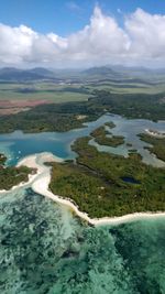 Scenic view of river against cloudy sky
