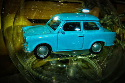 Close-up of blue toy car